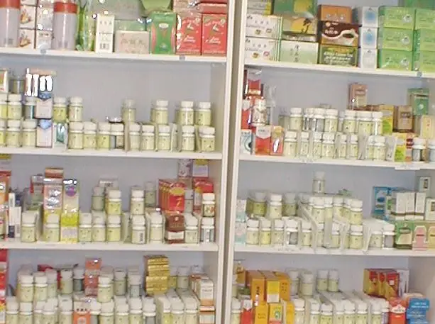 The in house herb shelf at Acuherb Clinic